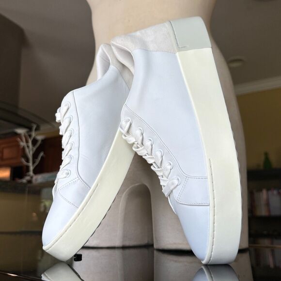 VINCE Bensley Leather & Suede 2 Toned Lace Up Platform Sneakers White Gray 9.5 - Picture 5 of 16